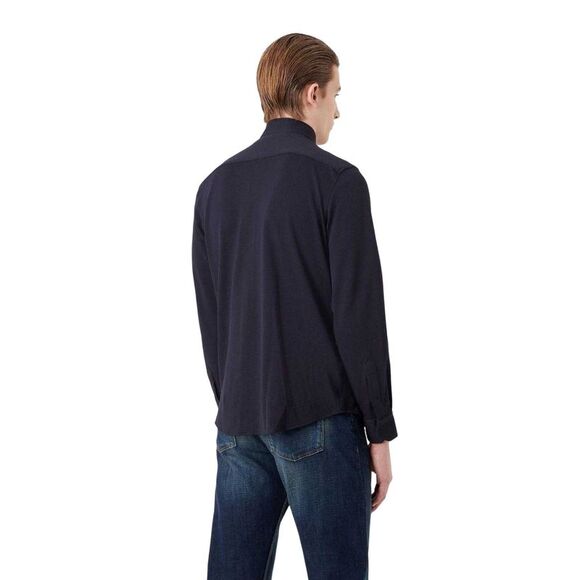 Emporio Armani Mens Plain Cotton Shirt / Navy - Picture 2 of 5